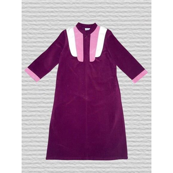 Vtg 70s JC Penney Velour Housecoat Robe Womens Plus 18 Maroon Pink Retro Cozy - Picture 1 of 5